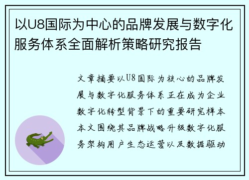 以U8国际为中心的品牌发展与数字化服务体系全面解析策略研究报告